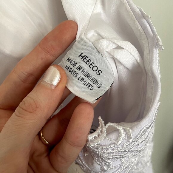 NWT Hebeos white wedding dress formal lace buttons applique women size small - Picture 12 of 14